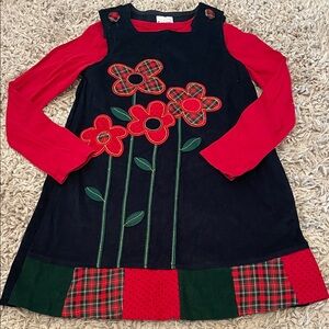 Vintage Samara Navy Corduroy Floral Appliqué Dress, Size 6